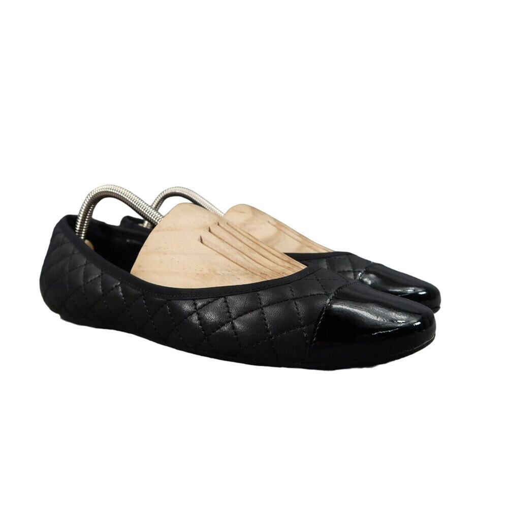 Vaneli Shoes Womens 10 Ballet Flat Slip On Quilted Leather Cap Toe Classic Black